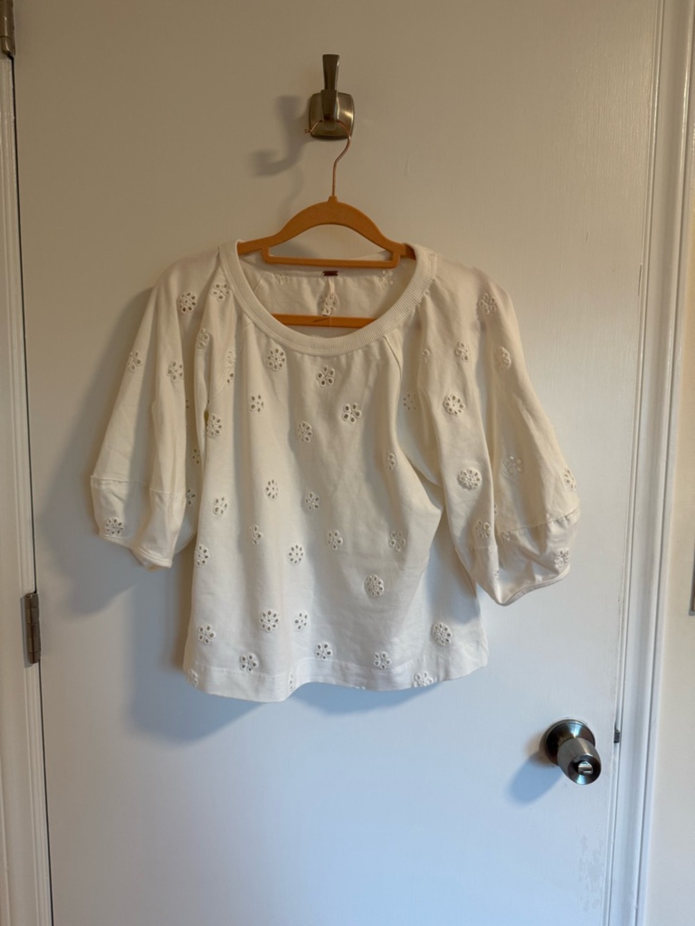 Free People White Eyelet Puff-Sleeve Blouse